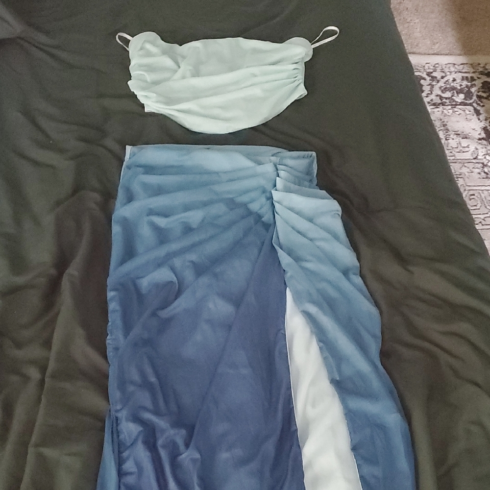 SHEIN Blue and Green Maxi Dress